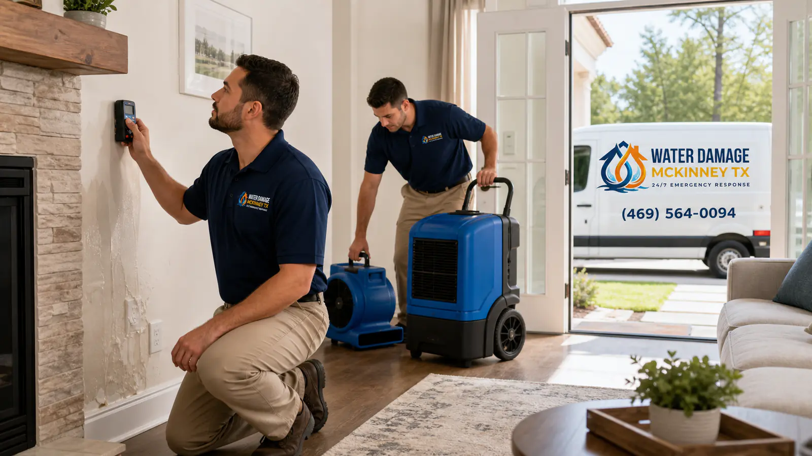 Restoration specialists inspecting property in McKinney